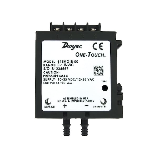 Differential pressure transmitter, 0-2" w.c., +/- 1.0% FS, voltage